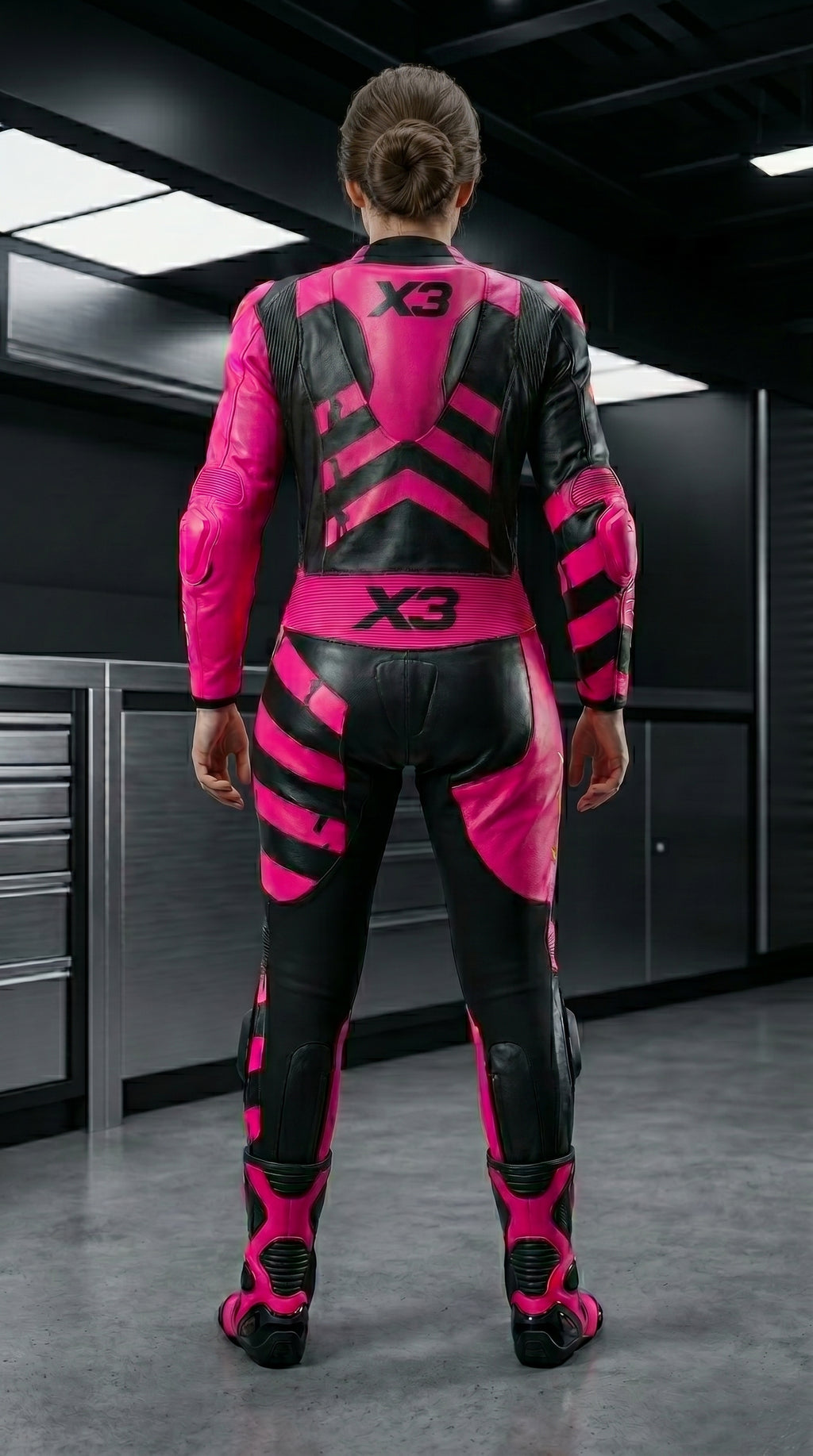 Pink and Black X3 Motobike Racing Suit with X Logo for Women