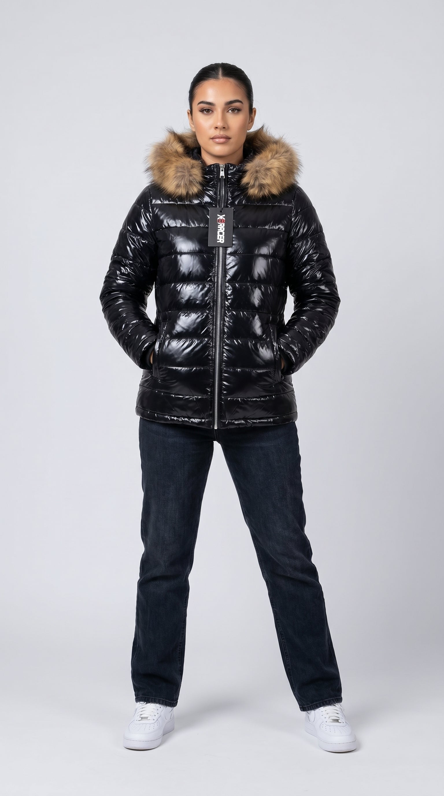 Shiny Black Puffer Jacket for Men and Women