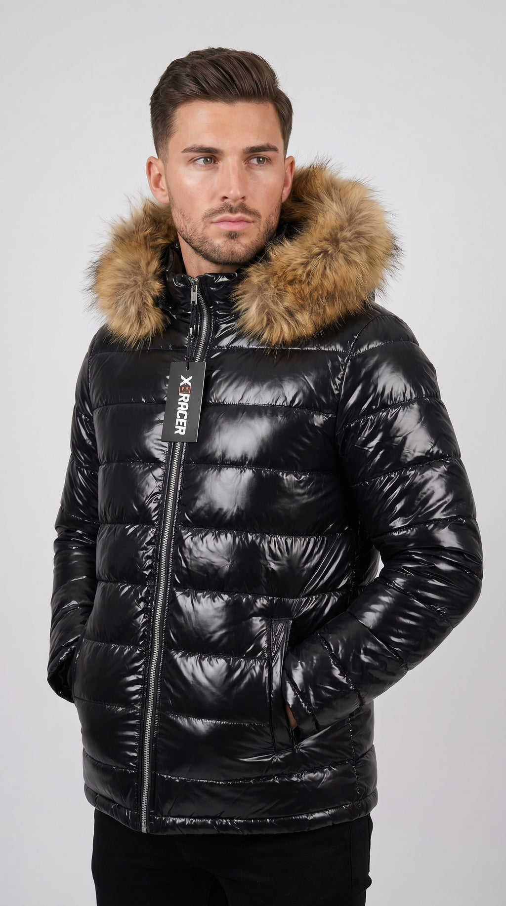 Shiny Black Puffer Jacket for Men and Women