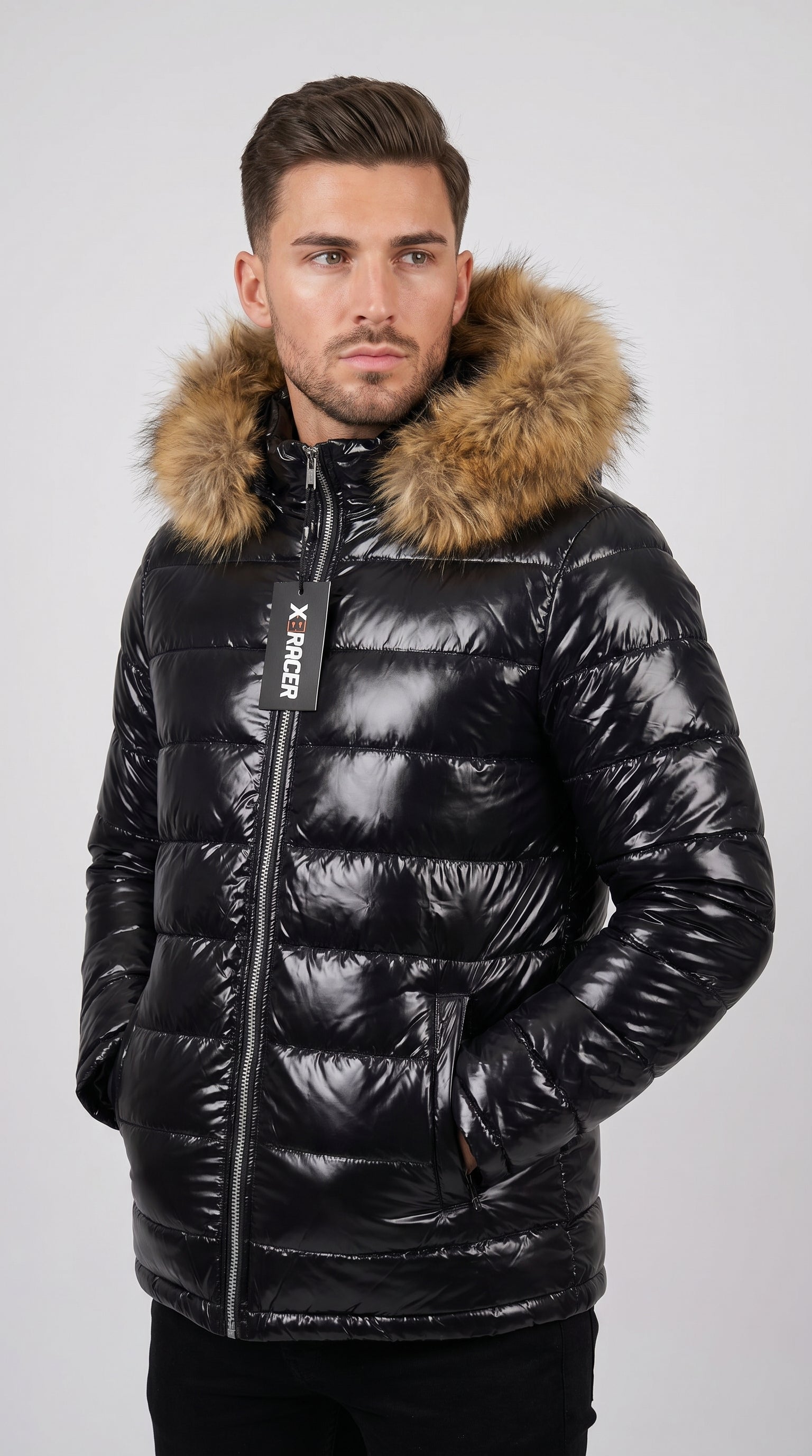 Shiny Black Puffer Jacket for Men and Women