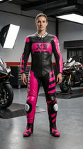 Pink and Black X3 Motobike Racing Suit with X Logo for Women