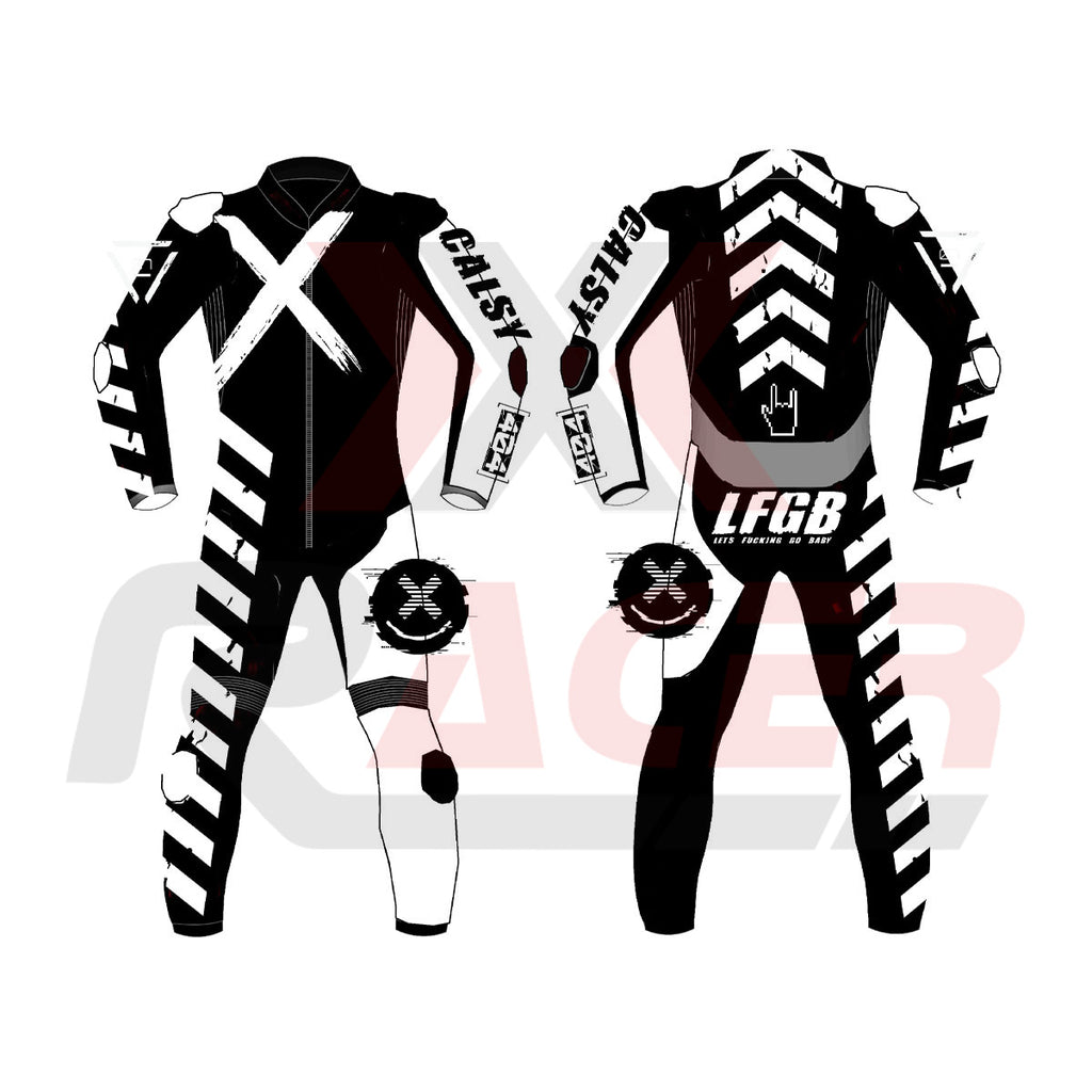 Black and White X3 Motobike Racing Suit with X Logo